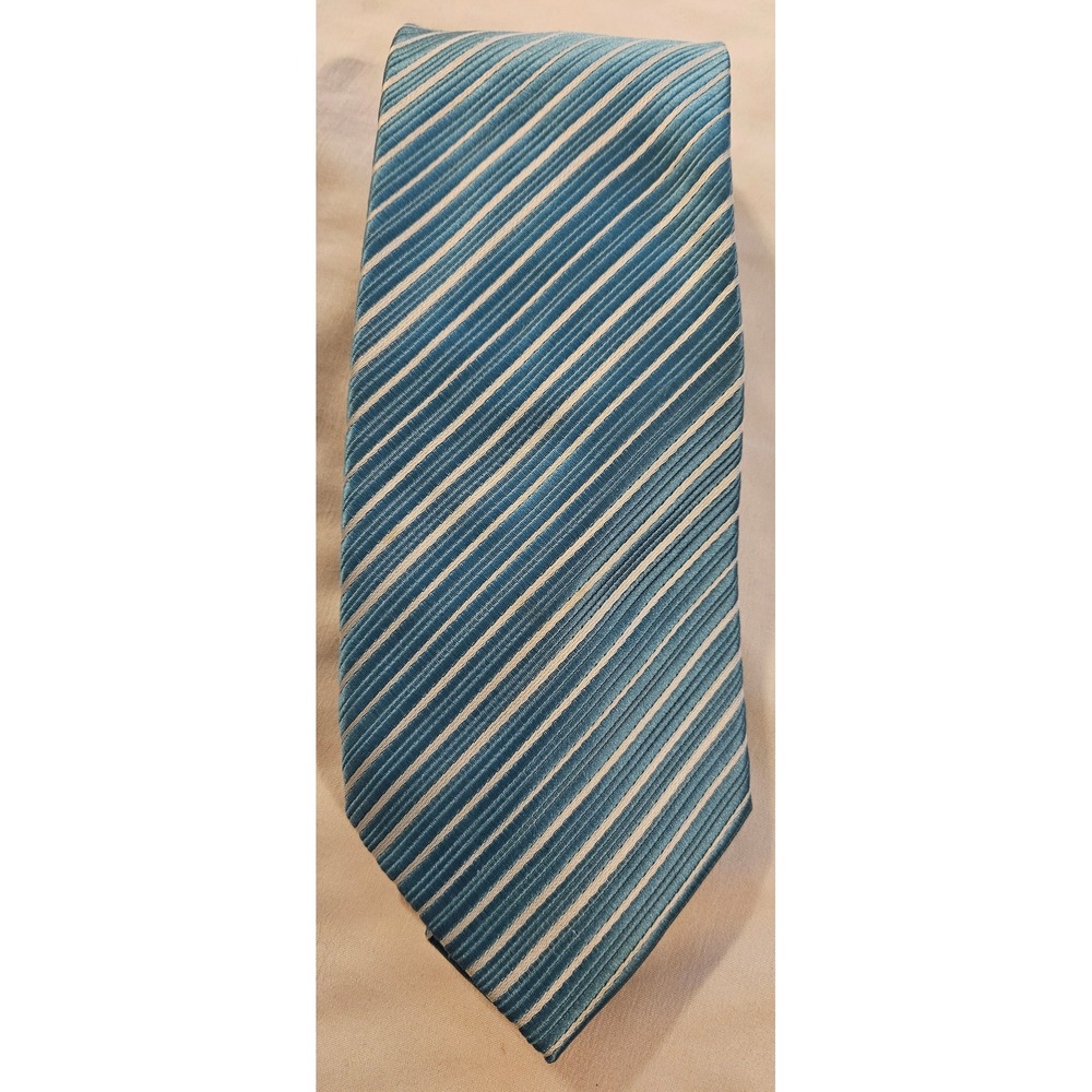 Brand Q Mens Blue White Diagonal Striped Microfiber Necktie Italian Design